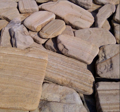 Kamenclub.ru: Песчаник пластушка галтованный желтый с рисунком (3 см)  купить в Брянске плитняк - пластушка желтый песчаник 21000 руб/м3   фото КАМЕНЬ КЛУБ