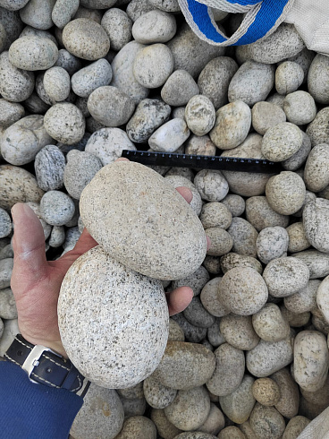 Kamenclub.ru: Галька речная окат (серо-белая) фр. 70-120 мм купить  в Брянске галька галечник бело-серая, серо-белая, серая, белая речная природная галька  8000 руб/т   фото КАМЕНЬ КЛУБ