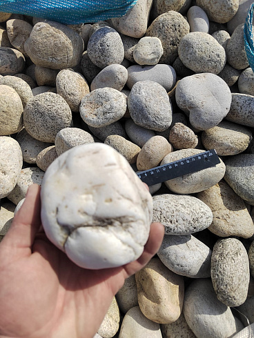 Kamenclub.ru: Галька речная окат (серо-белая) фр. 70-120 мм купить  в Брянске галька галечник бело-серая, серо-белая, серая, белая речная природная галька  8000 руб/т   фото КАМЕНЬ КЛУБ