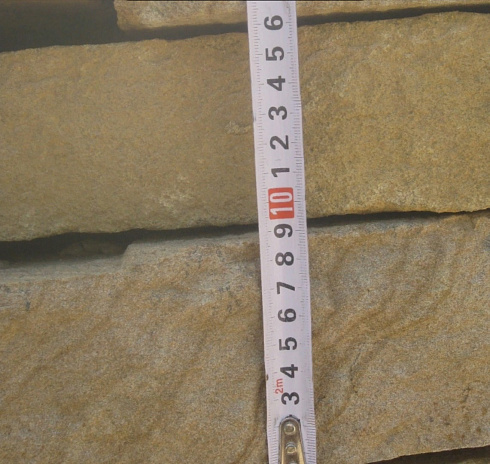 Kamenclub.ru: Песчаник пластушка желтый с рисунком (7-15 см)  купить в Брянске плитняк - пластушка - бут желтый песчаник 10200 руб/м3   фото КАМЕНЬ КЛУБ