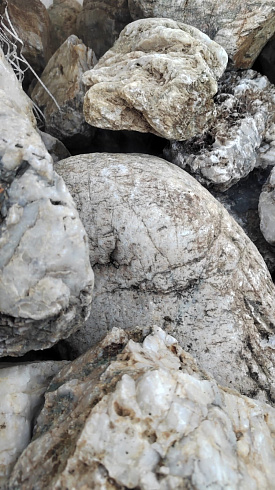 Kamenclub.ru: Кварцевый валунчик фр.100-300 мм.  купить в Брянске кварц белый, бежевый молочный рыжий крупный природный камень галечник 7850 руб/т   фото КАМЕНЬ КЛУБ