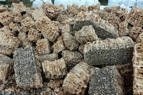 Kamenclub.ru: Крымский природный меотис фр. 100-500 мм.  купить в Брянске меотис бежевый рыжий молочный желтый ракушечник 4 500 руб/т   фото КАМЕНЬ КЛУБ